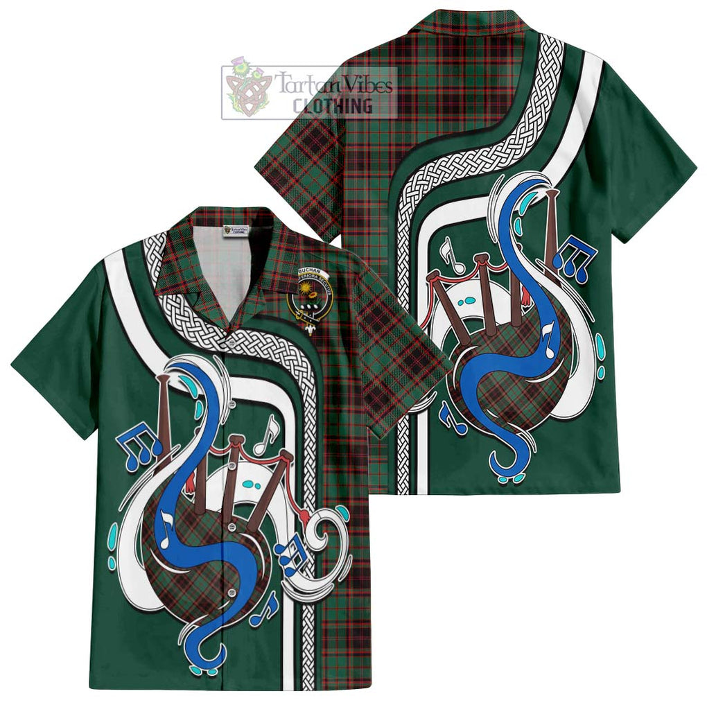 Buchan Ancient Tartan Short Sleeve Button Shirt with Epic Bagpipe Style Kid - Tartanvibesclothing Shop