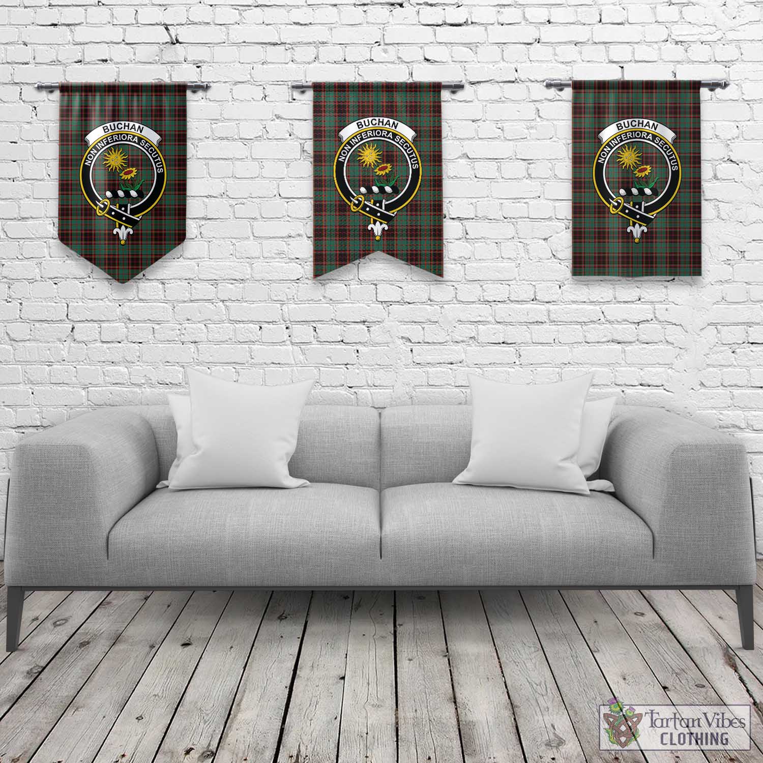 Tartan Vibes Clothing Buchan Ancient Tartan Gonfalon, Tartan Banner with Family Crest