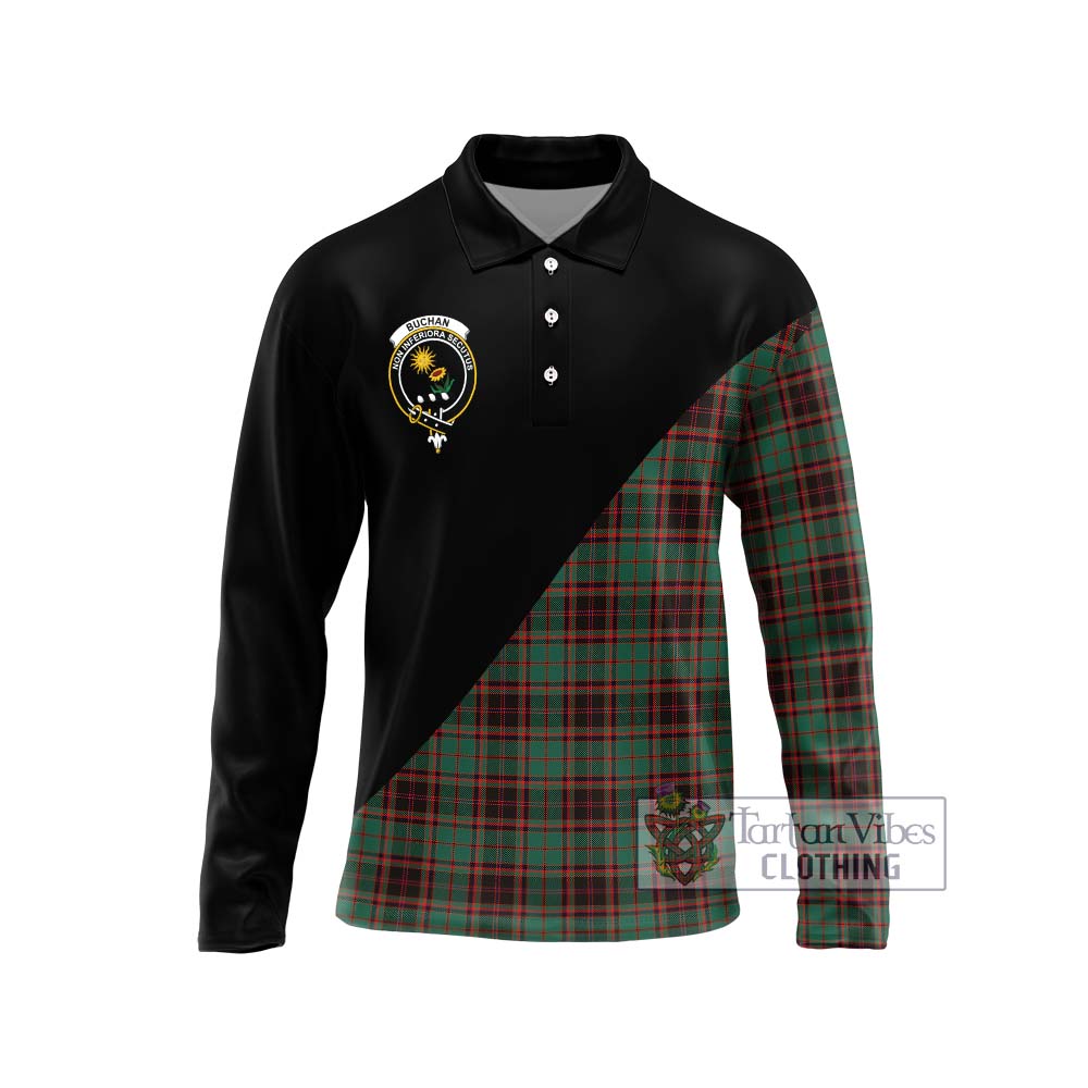 Buchan Ancient Tartan Long Sleeve Polo Shirt with Family Crest and Military Logo Style Unisex - Tartanvibesclothing Shop