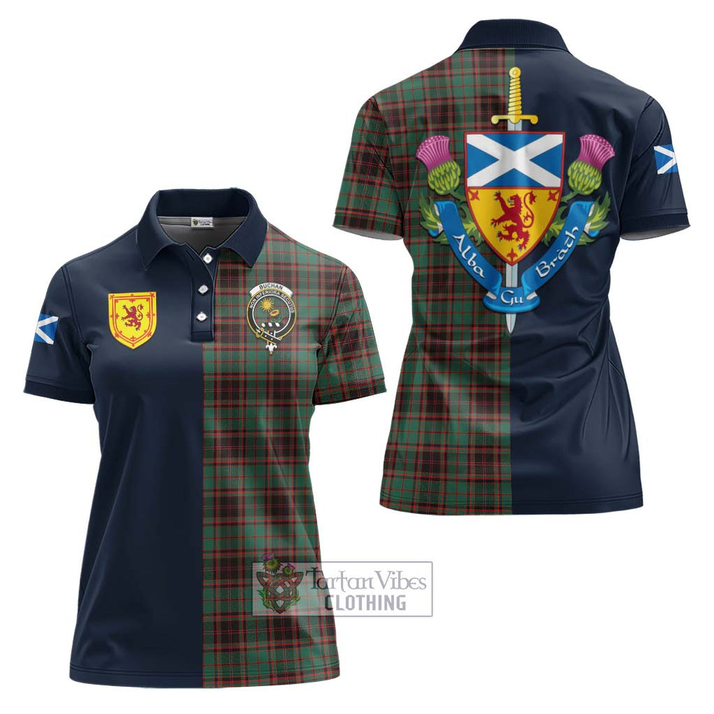 Tartan Vibes Clothing Buchan Ancient Tartan Women's Polo Shirt with Scottish Lion Royal Arm Half Style