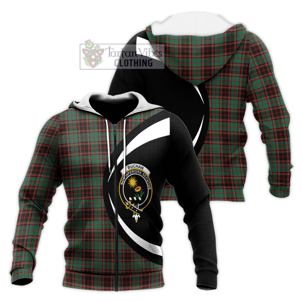 Buchan Ancient Tartan Knitted Hoodie with Family Crest Circle Style Unisex Knitted Zip Hoodie - Tartan Vibes Clothing