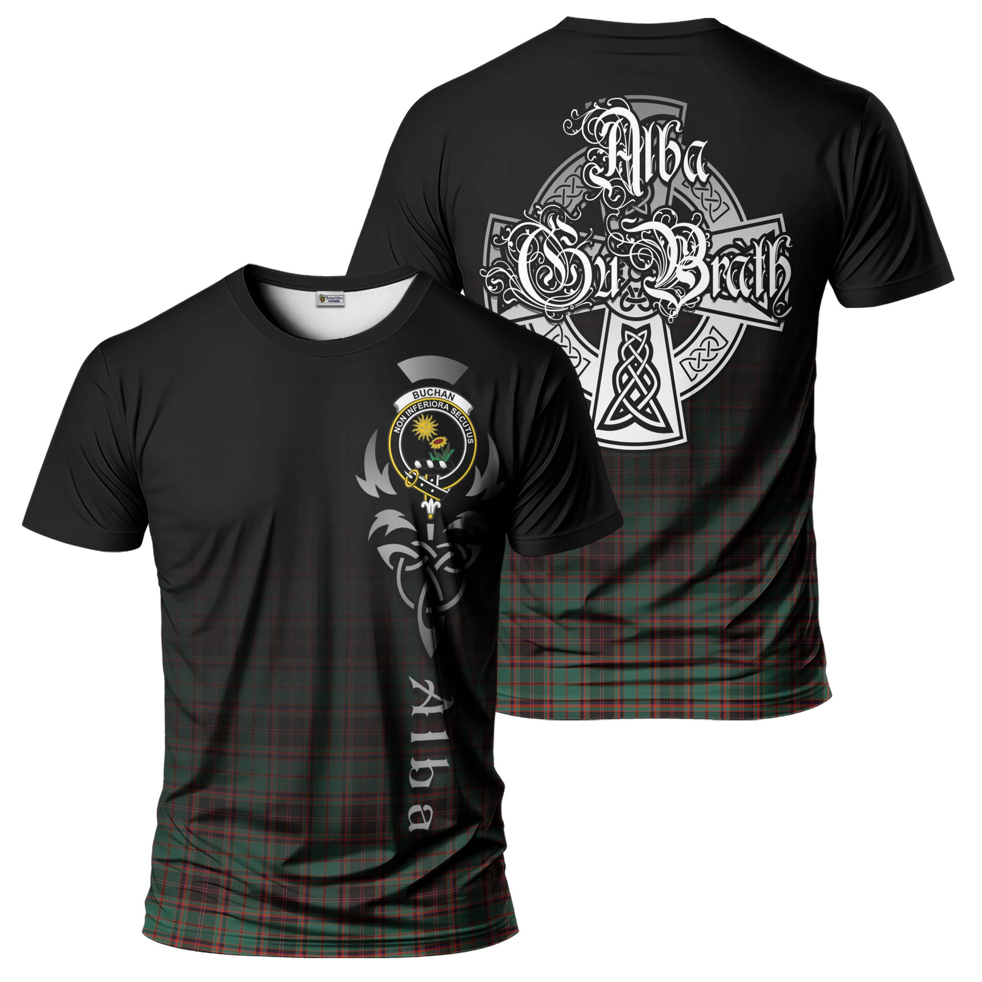 Tartan Vibes Clothing Buchan Ancient Tartan T-Shirt Featuring Alba Gu Brath Family Crest Celtic Inspired