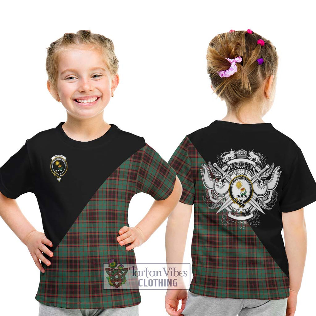 Buchan Ancient Tartan Kid T-Shirt with Family Crest and Military Logo Style - Tartanvibesclothing Shop