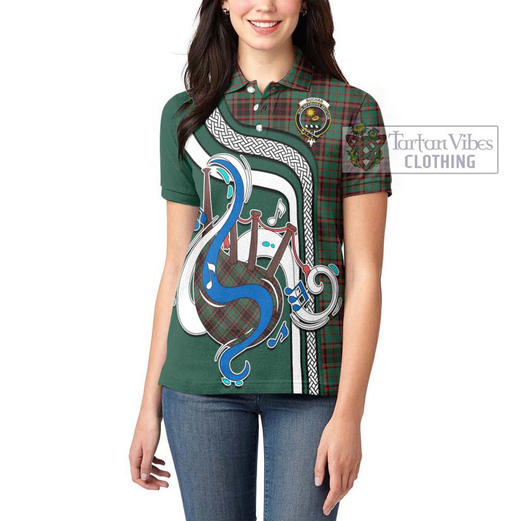 Buchan Ancient Tartan Women's Polo Shirt with Epic Bagpipe Style - Tartanvibesclothing Shop