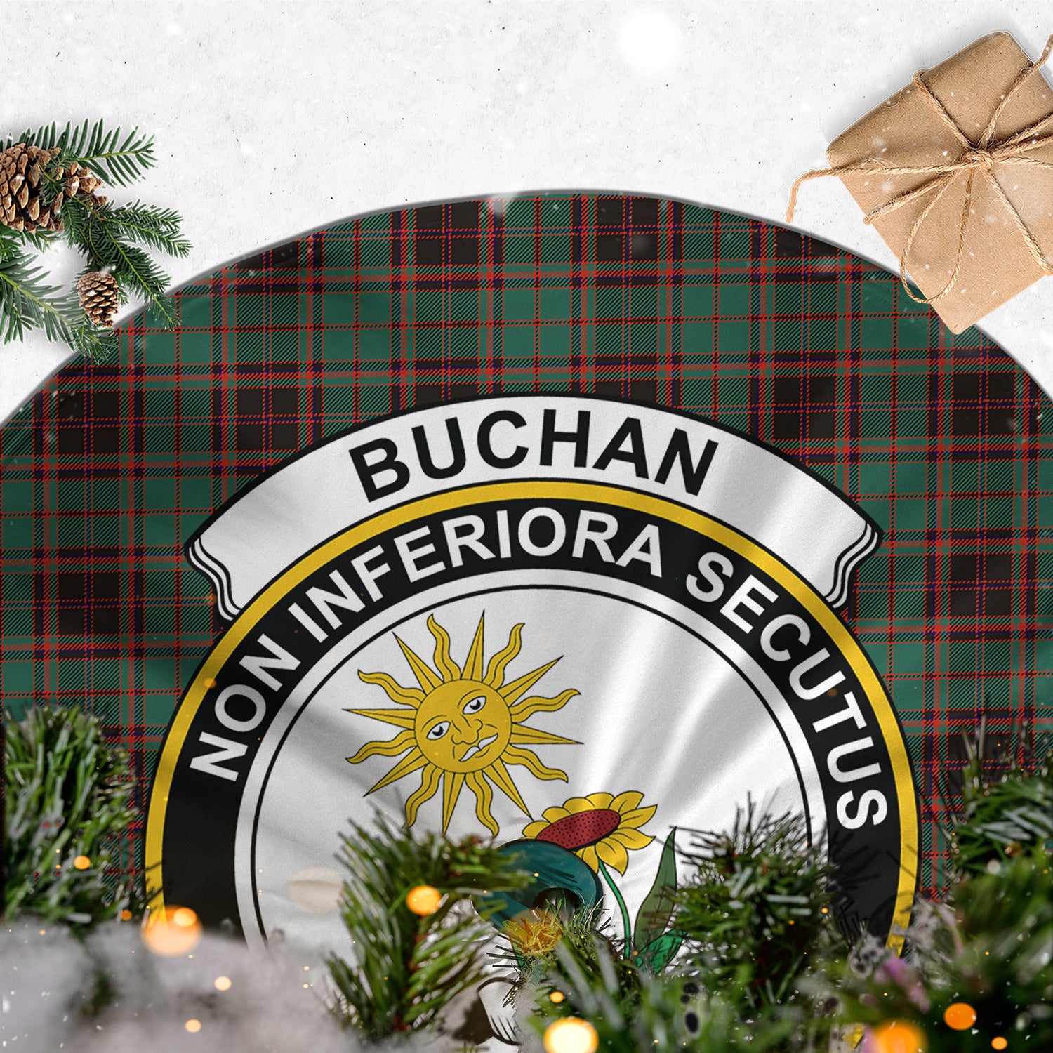 Buchan Ancient Tartan Christmas Tree Skirt with Family Crest - Tartanvibesclothing