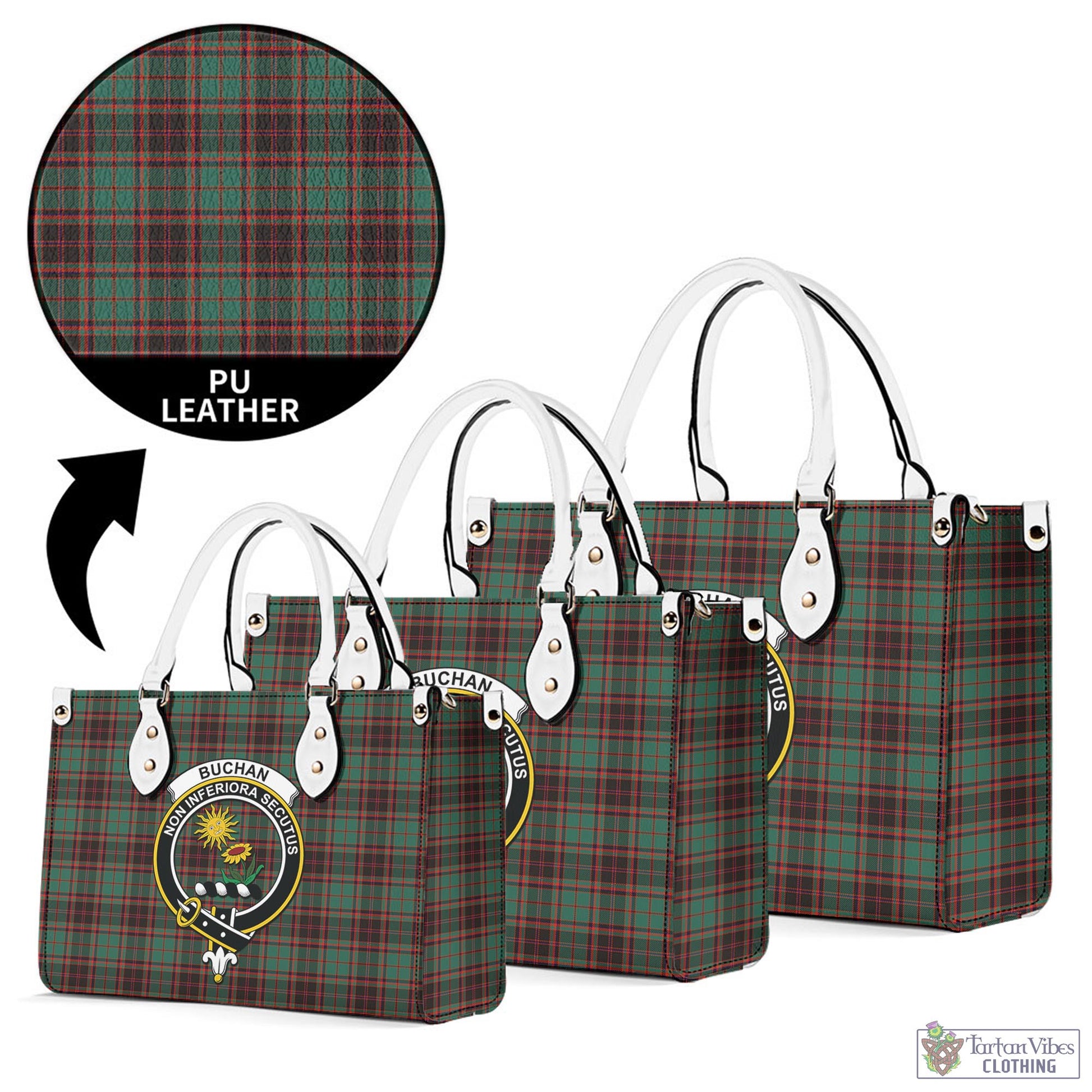 Tartan Vibes Clothing Buchan Ancient Tartan Luxury Leather Handbags with Family Crest