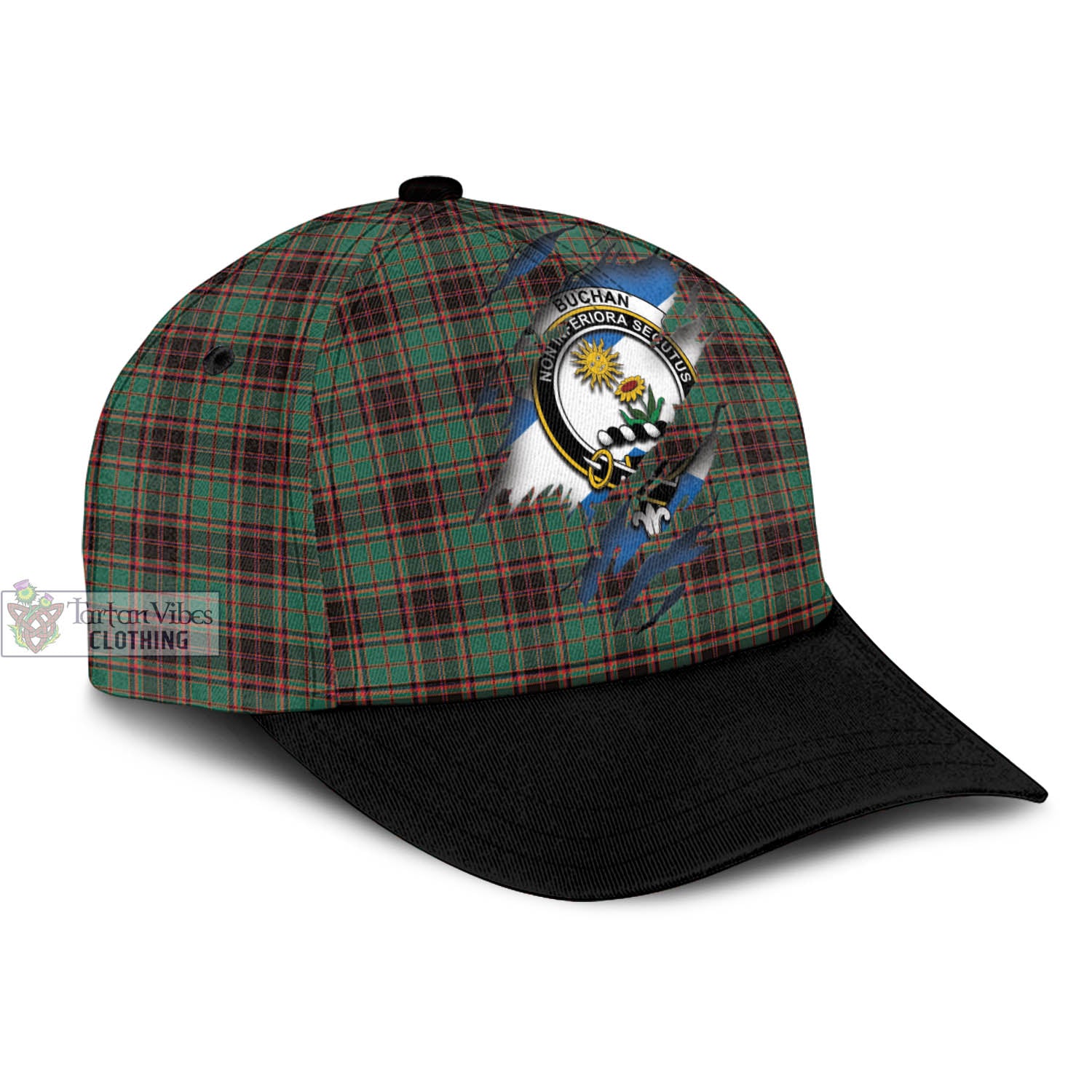 Tartan Vibes Clothing Buchan Ancient Tartan Classic Cap with Family Crest In Me Style