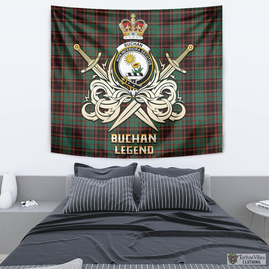 Tartan Vibes Clothing Buchan Ancient Tartan Tapestry with Clan Crest and the Golden Sword of Courageous Legacy