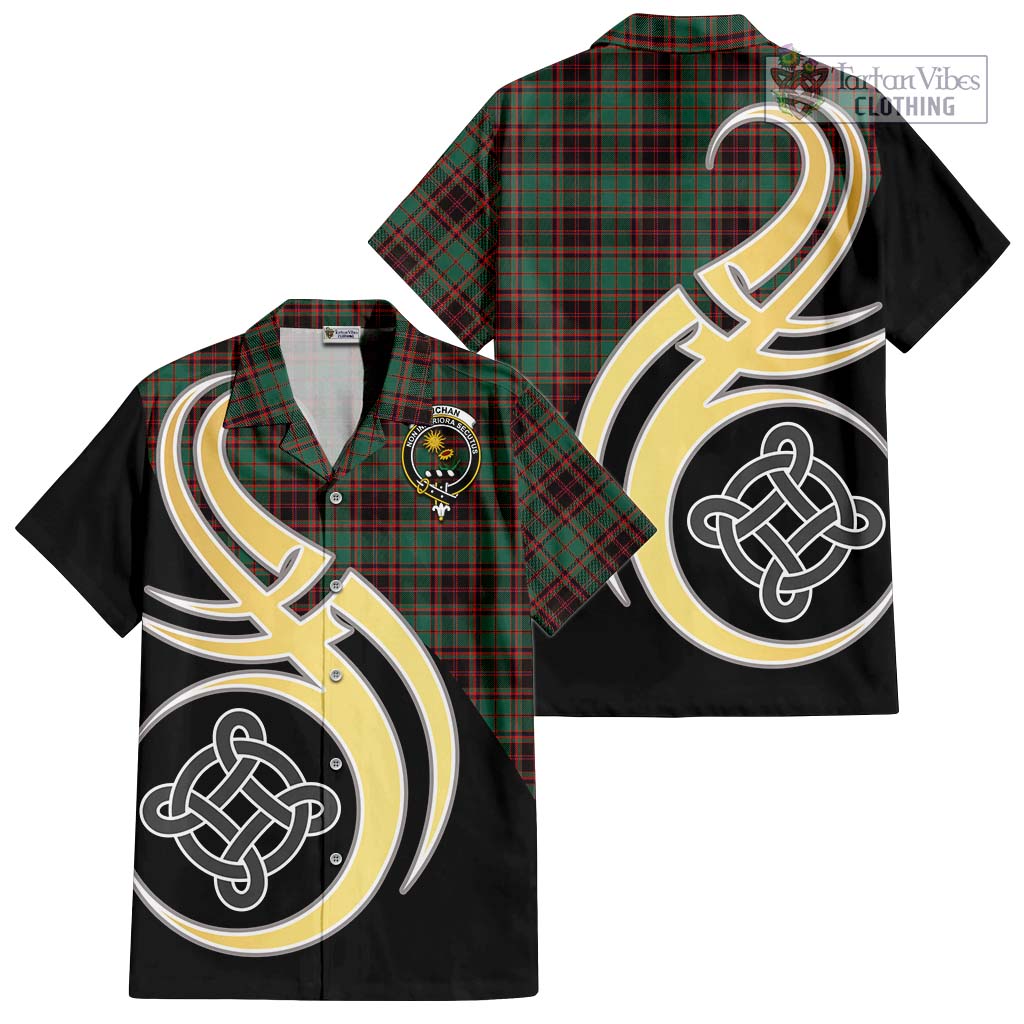 Buchan Ancient Tartan Short Sleeve Button Shirt with Family Crest and Celtic Symbol Style - Tartan Vibes Clothing