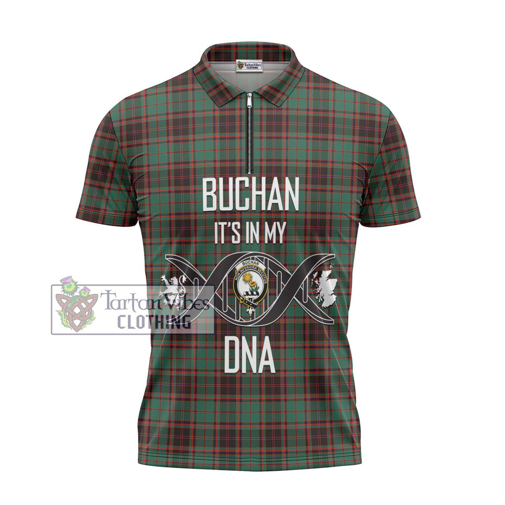 Buchan Ancient Tartan Zipper Polo Shirt with Family Crest DNA In Me Style - Tartanvibesclothing Shop