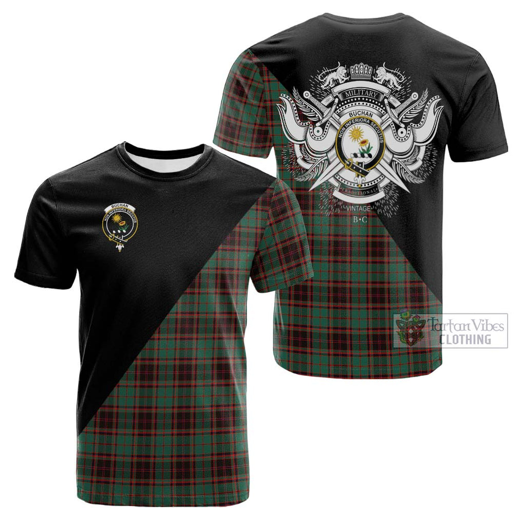 Tartan Vibes Clothing Buchan Ancient Tartan Cotton T-shirt with Family Crest and Military Logo Style