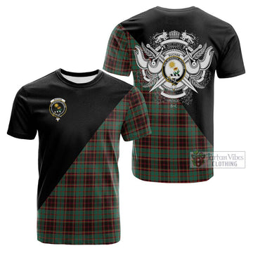 Buchan Ancient Tartan Cotton T-shirt with Family Crest and Military Logo Style