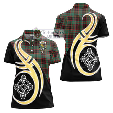 Buchan Ancient Tartan Women's Polo Shirt with Family Crest and Celtic Symbol Style