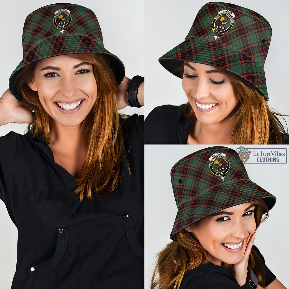 Tartan Vibes Clothing Buchan Ancient Tartan Bucket Hat with Family Crest