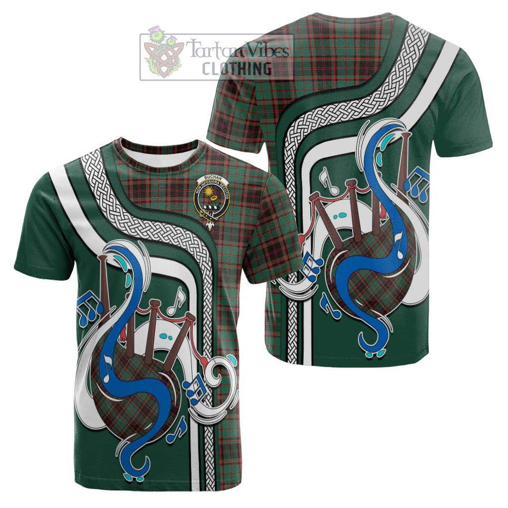 Tartan Vibes Clothing Buchan Ancient Tartan Cotton T-shirt with Epic Bagpipe Style