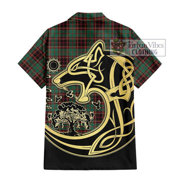 Buchan Ancient Tartan Short Sleeve Button Shirt with Family Crest Celtic Wolf Style