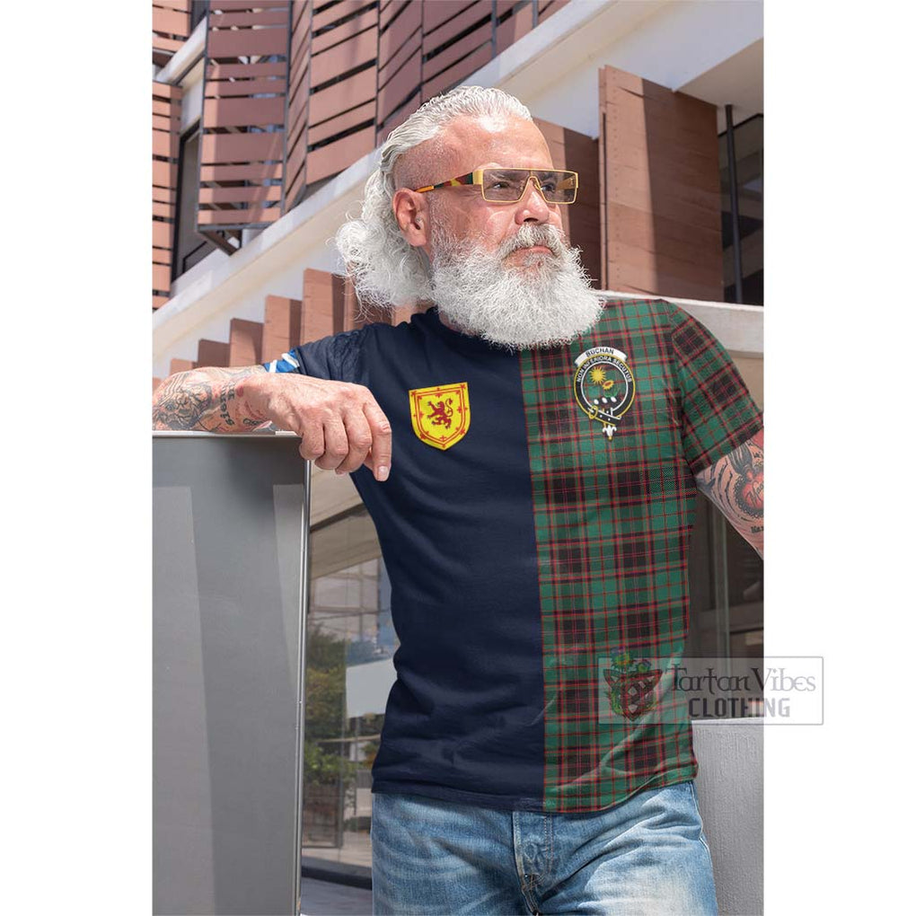 Tartan Vibes Clothing Buchan Ancient Tartan Cotton T-shirt with Scottish Lion Royal Arm Half Style