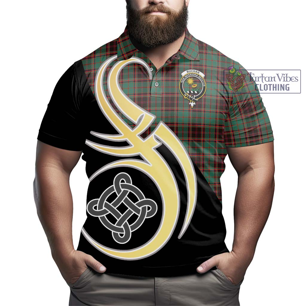 Buchan Ancient Tartan Polo Shirt with Family Crest and Celtic Symbol Style - Tartan Vibes Clothing