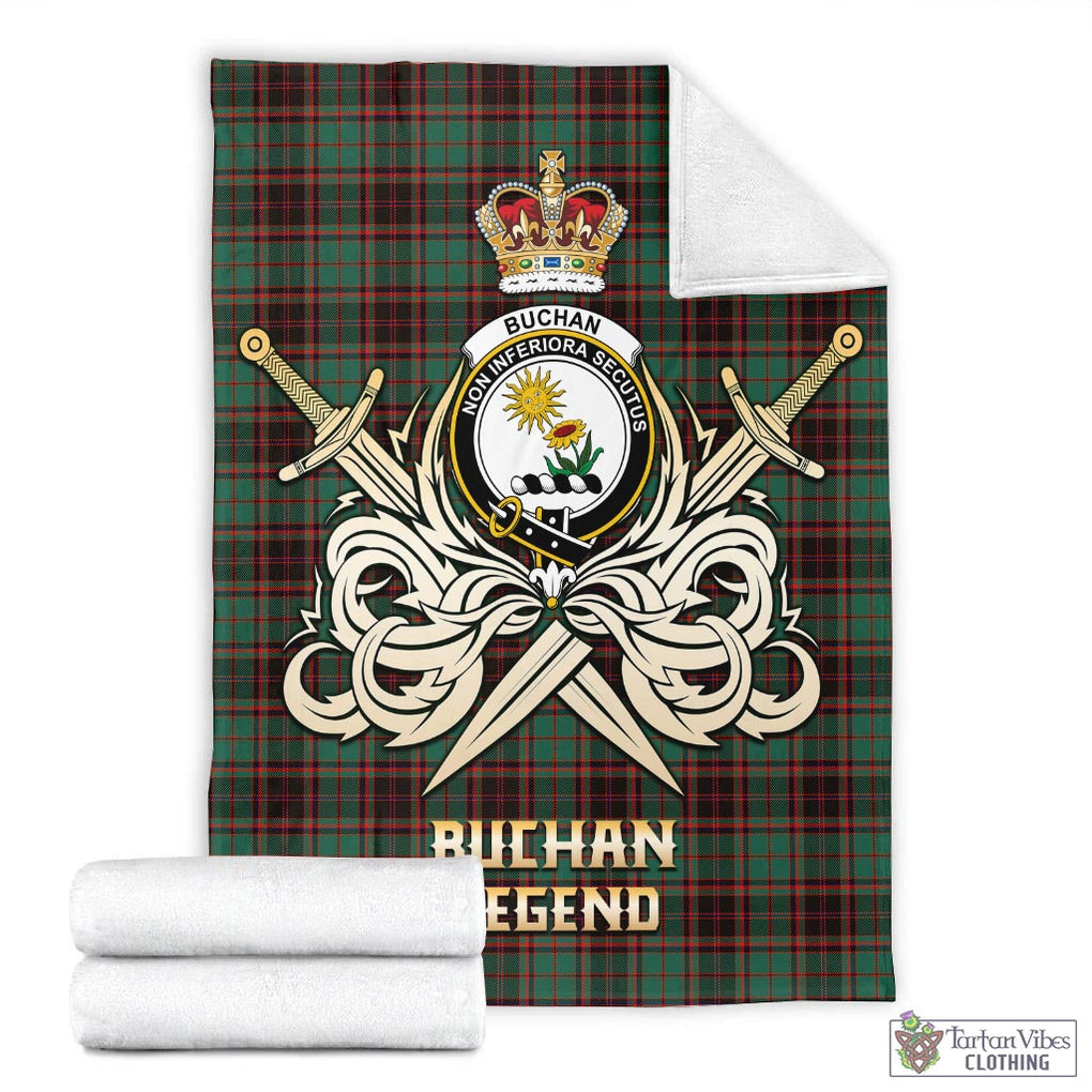 Tartan Vibes Clothing Buchan Ancient Tartan Blanket with Clan Crest and the Golden Sword of Courageous Legacy