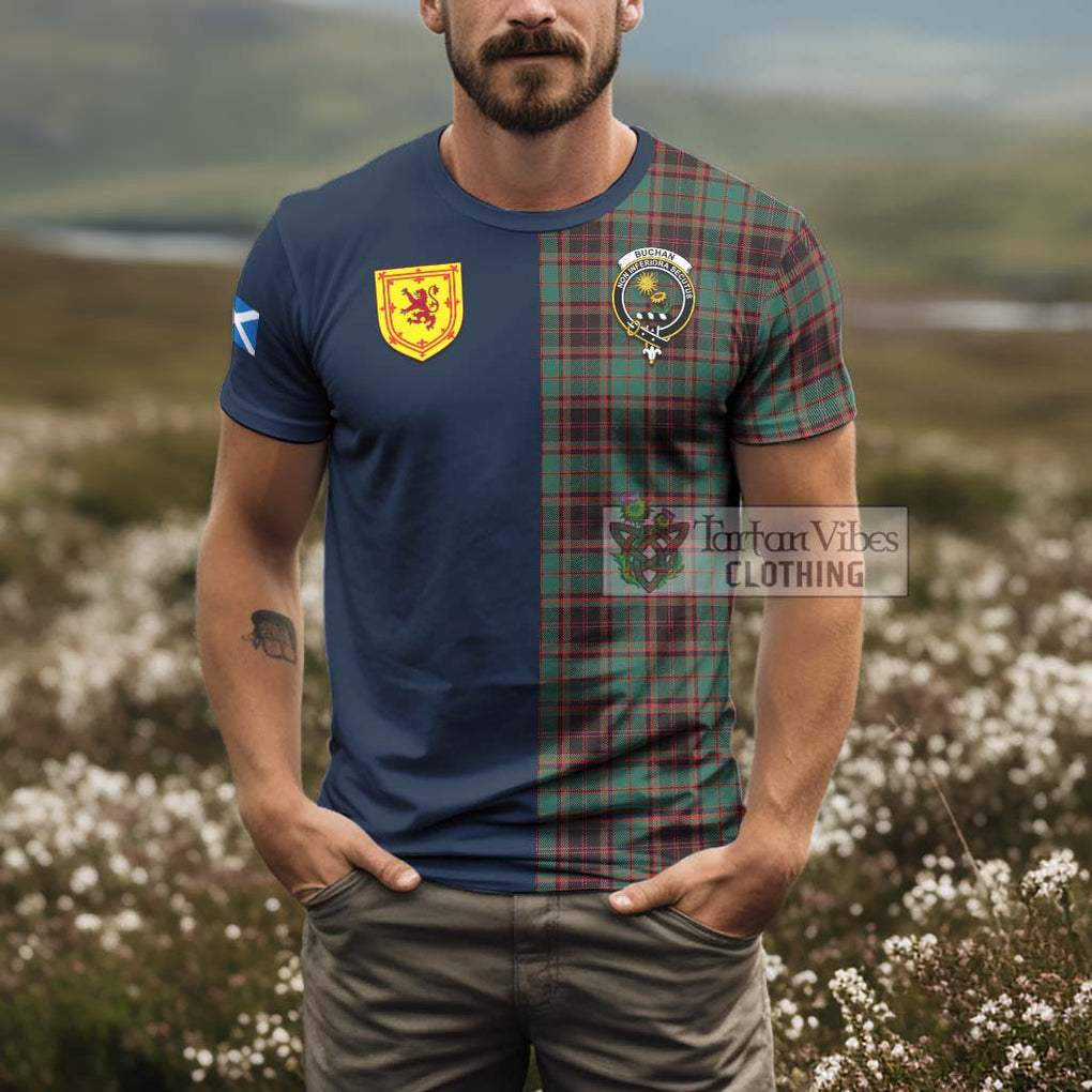 Tartan Vibes Clothing Buchan Ancient Tartan T-Shirt Alba with Scottish Lion Royal Arm Half Style