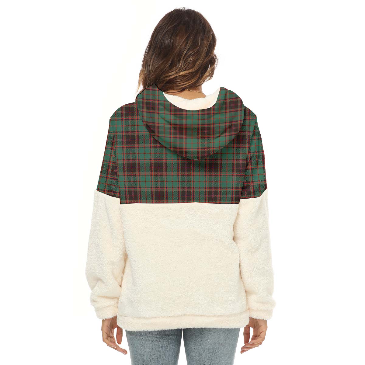 Buchan Ancient Tartan Women's Borg Fleece Hoodie With Half Zip with Family Crest - Tartan Vibes Clothing