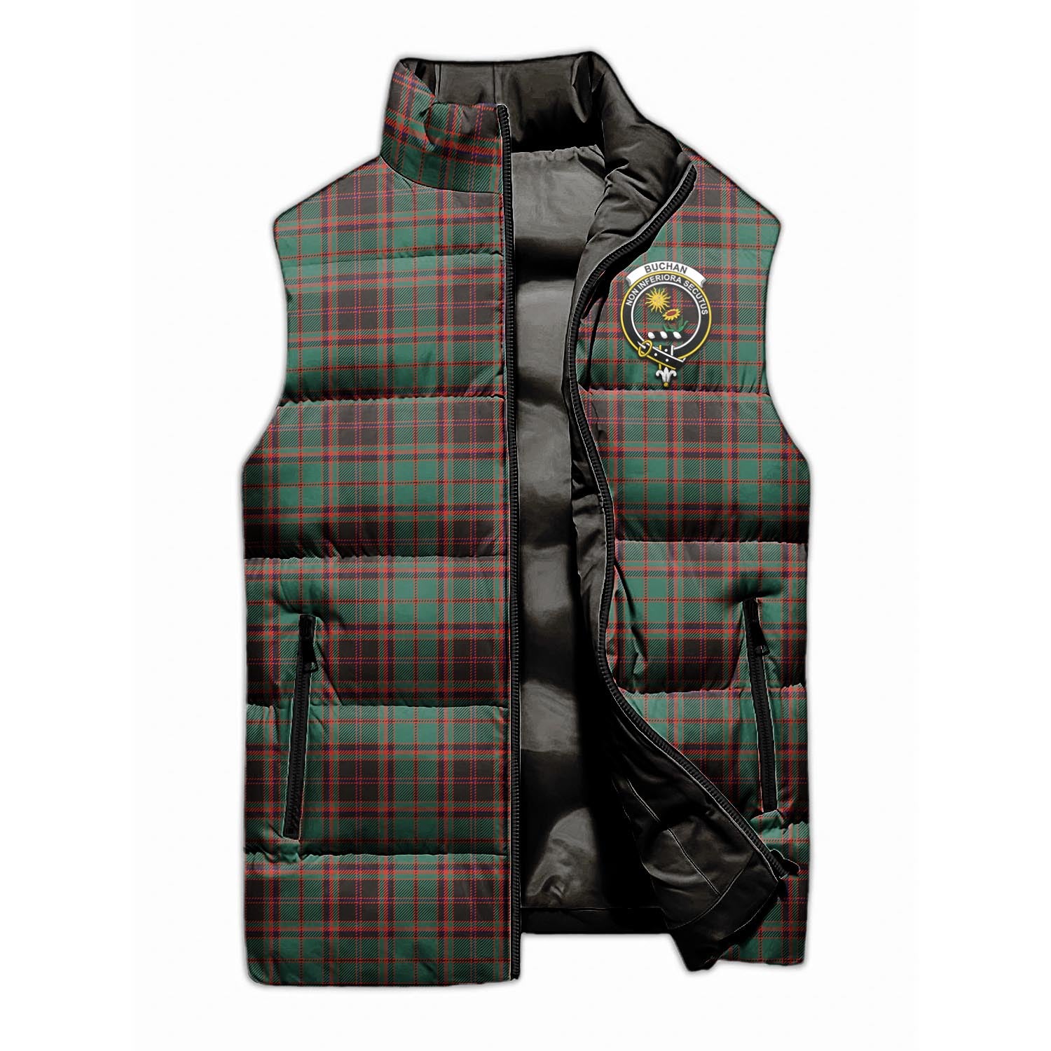 Buchan Ancient Tartan Sleeveless Puffer Jacket with Family Crest - Tartanvibesclothing