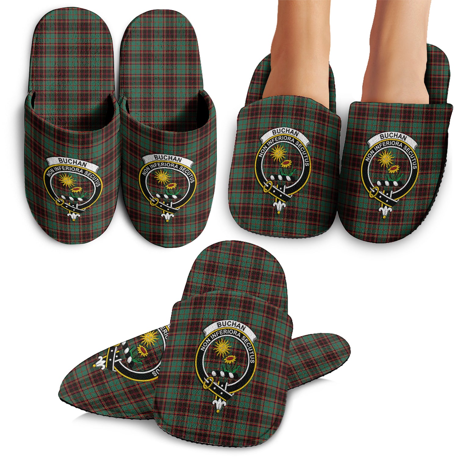 Buchan Ancient Tartan Home Slippers with Family Crest - Tartanvibesclothing