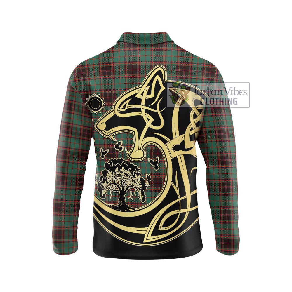 Buchan Ancient Tartan Long Sleeve Polo Shirt with Family Crest Celtic Wolf Style - Tartanvibesclothing Shop