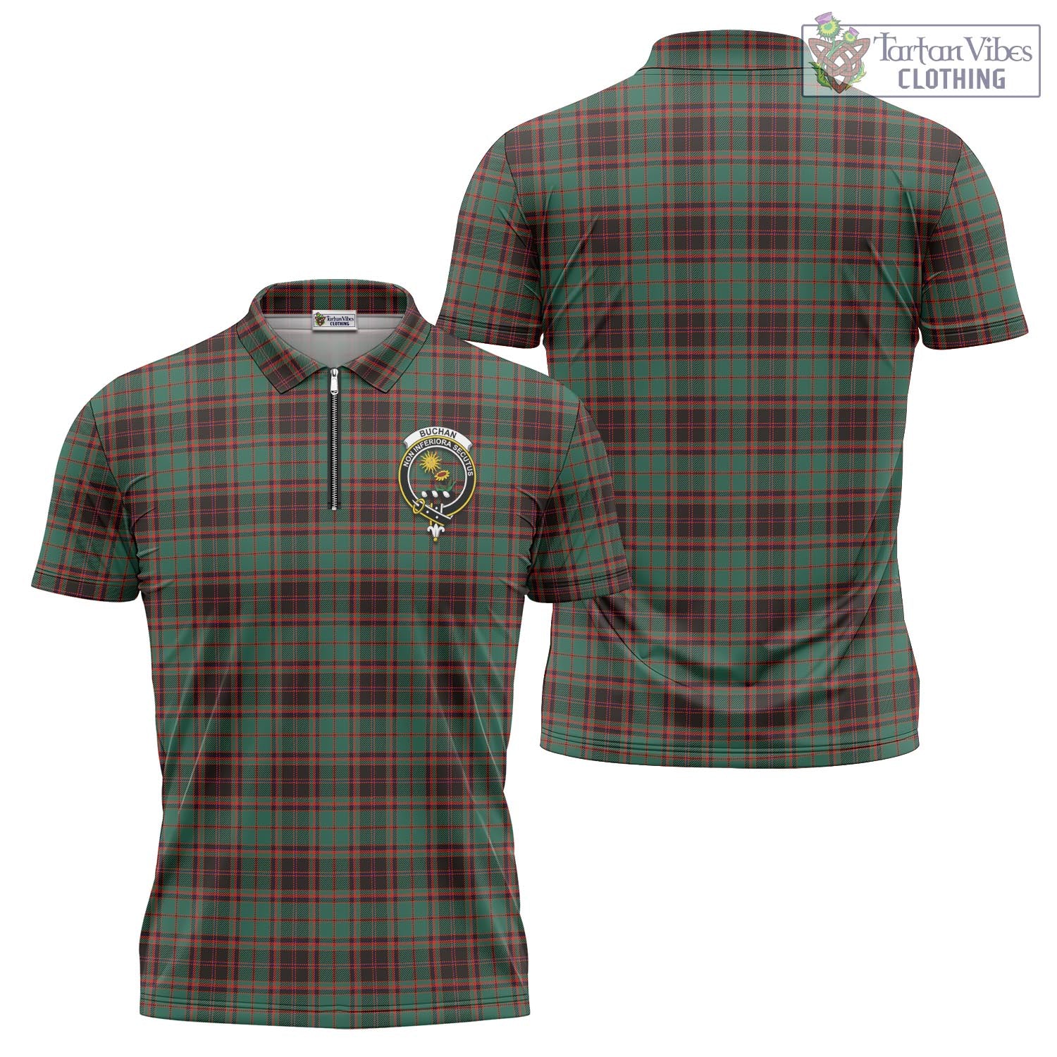 Tartan Vibes Clothing Buchan Ancient Tartan Zipper Polo Shirt with Family Crest