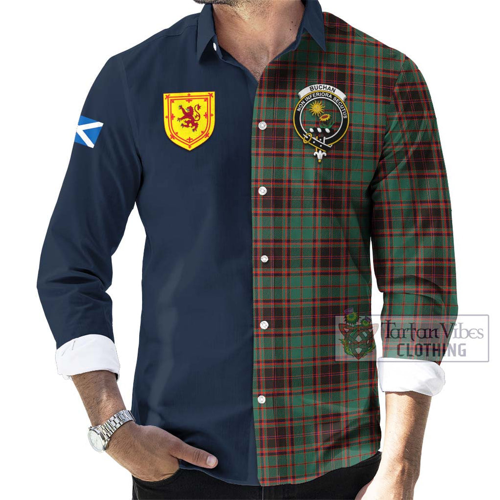 Tartan Vibes Clothing Buchan Ancient Tartan Long Sleeve Button Shirt with Scottish Lion Royal Arm Half Style