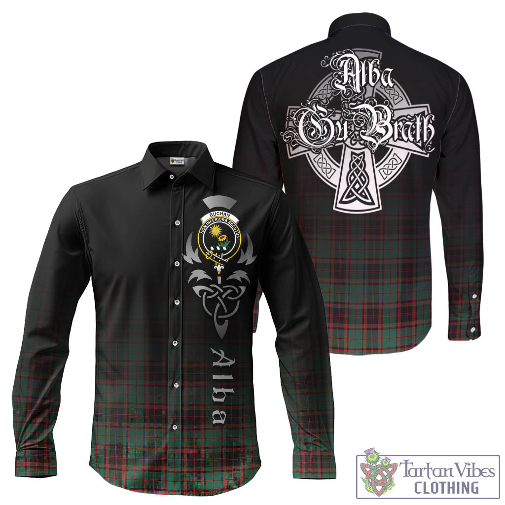 Tartan Vibes Clothing Buchan Ancient Tartan Long Sleeve Button Up Featuring Alba Gu Brath Family Crest Celtic Inspired