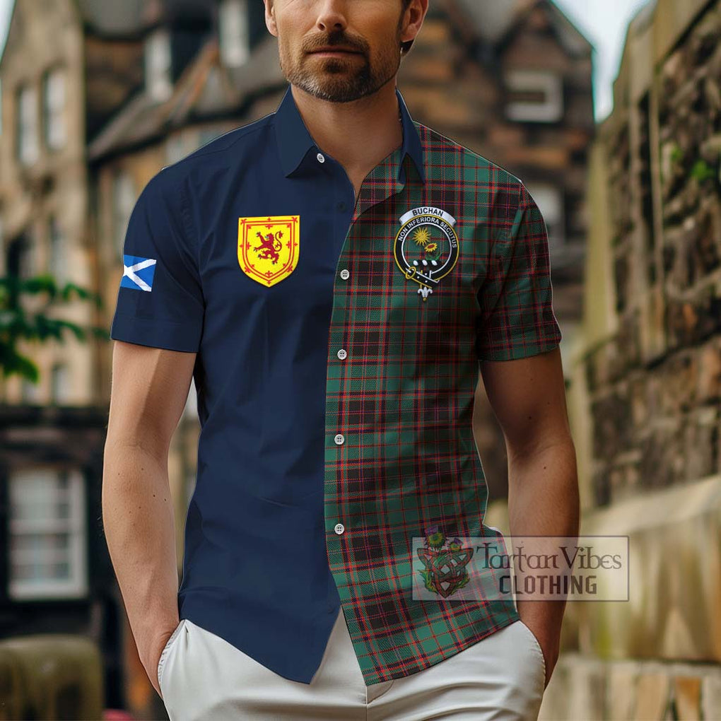 Tartan Vibes Clothing Buchan Ancient Tartan Short Sleeve Button Shirt with Scottish Lion Royal Arm Half Style