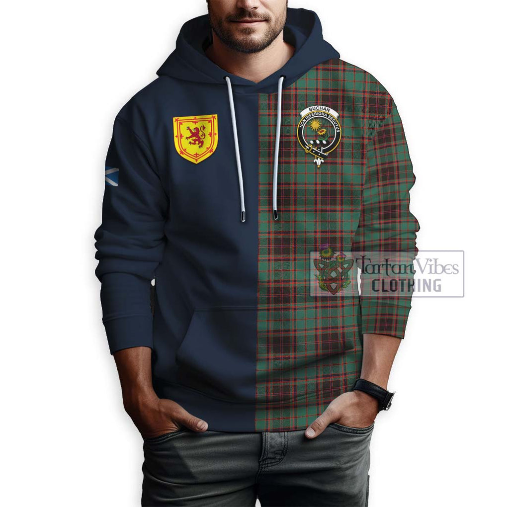 Tartan Vibes Clothing Buchan Ancient Tartan Hoodie with Scottish Lion Royal Arm Half Style