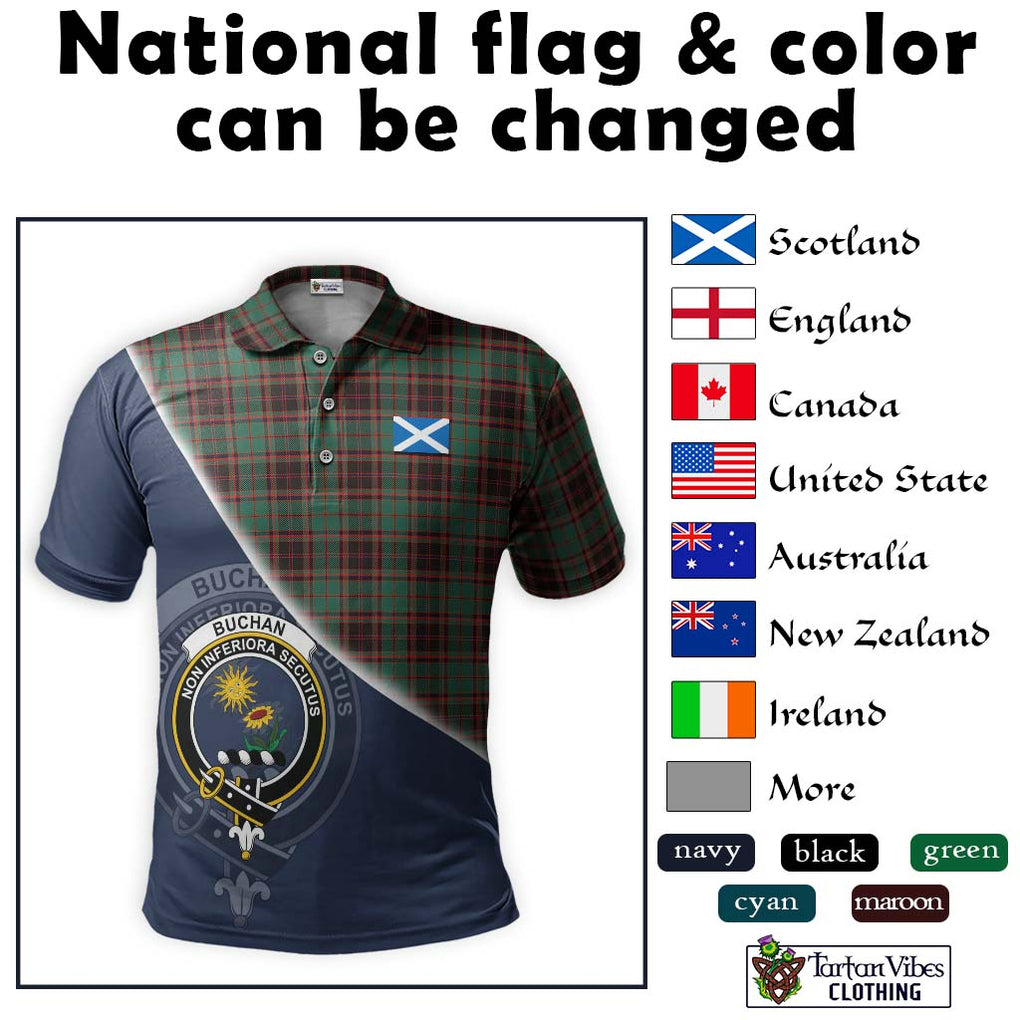 Buchan Ancient Tartan Polo Shirt with Personalised National Flag and Family Crest Half Style - Tartanvibesclothing Shop