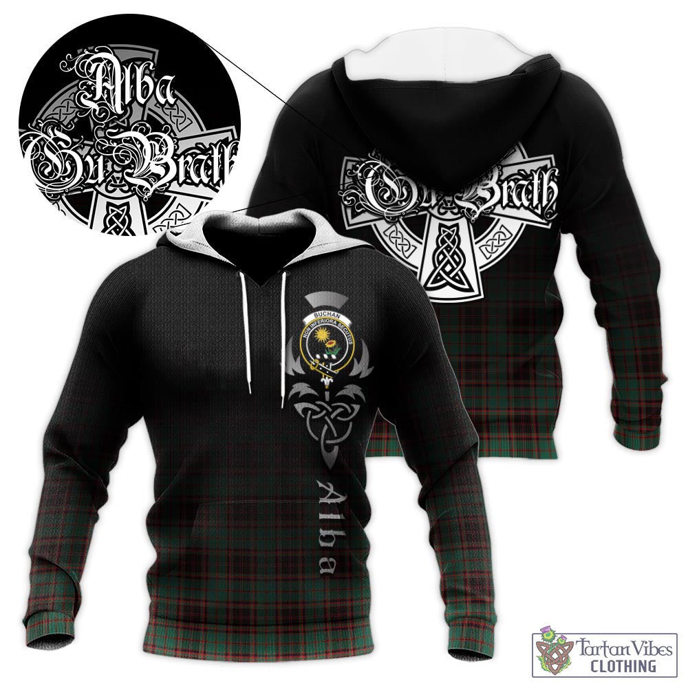 Tartan Vibes Clothing Buchan Ancient Tartan Knitted Hoodie Featuring Alba Gu Brath Family Crest Celtic Inspired