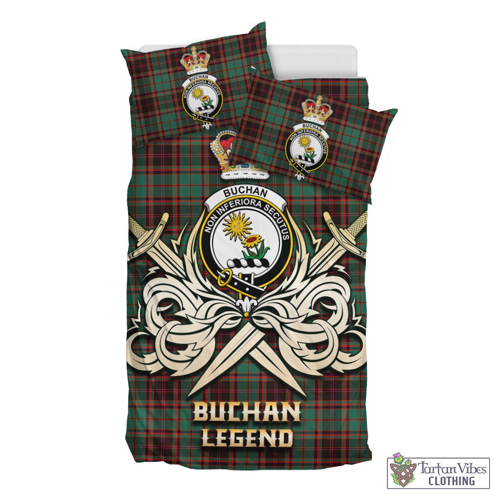 Tartan Vibes Clothing Buchan Ancient Tartan Bedding Set with Clan Crest and the Golden Sword of Courageous Legacy