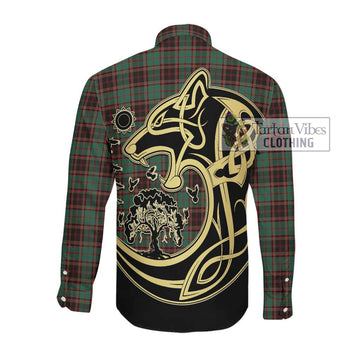 Buchan Ancient Tartan Long Sleeve Button Shirt with Family Crest Celtic Wolf Style