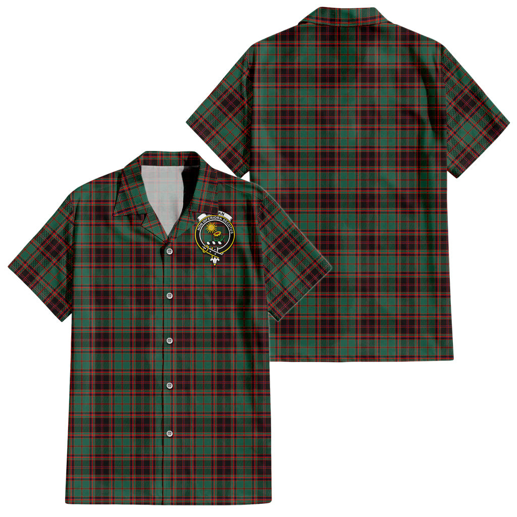 Buchan Ancient Tartan Short Sleeve Button Down Shirt with Family Crest - Tartanvibesclothing