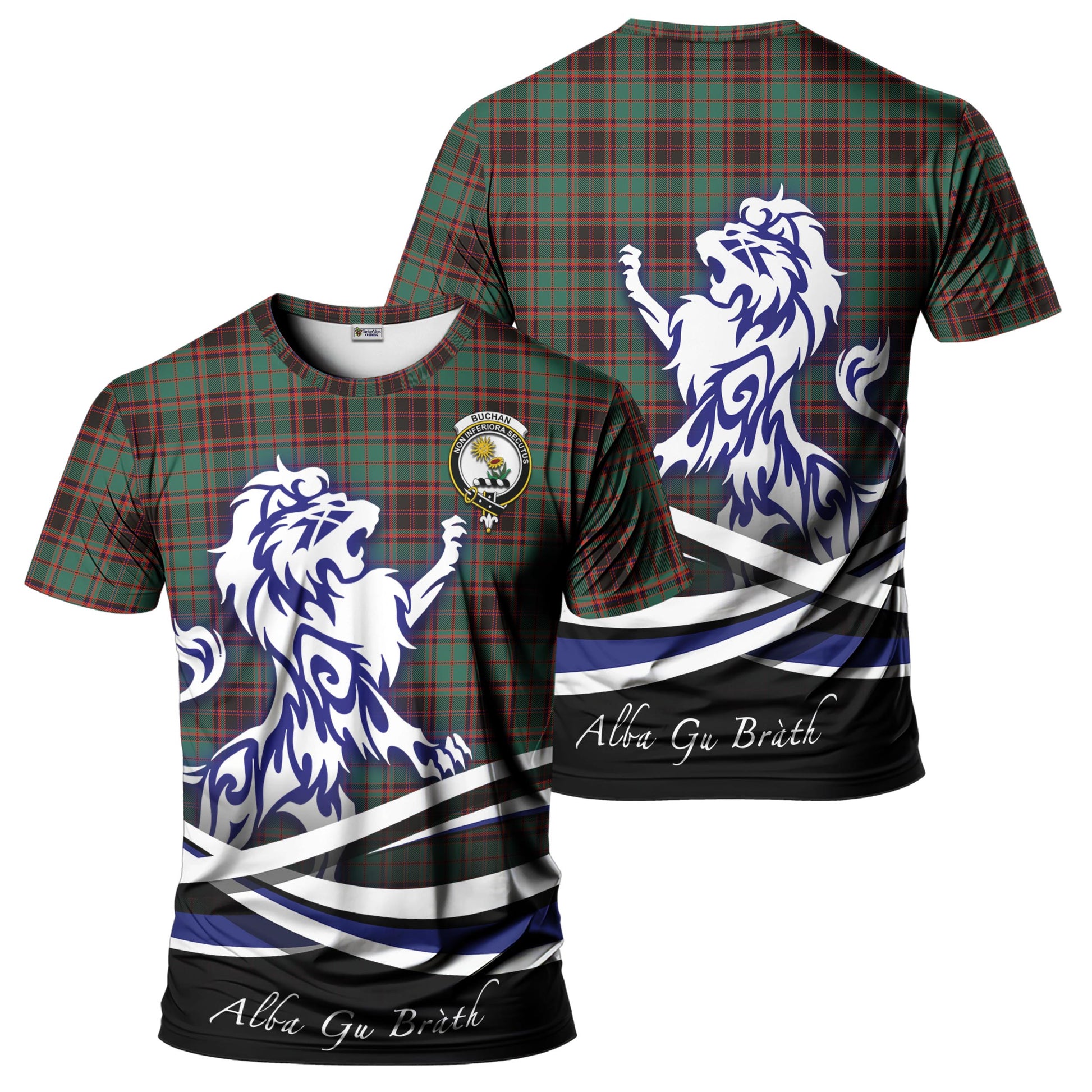 buchan-ancient-tartan-t-shirt-with-alba-gu-brath-regal-lion-emblem