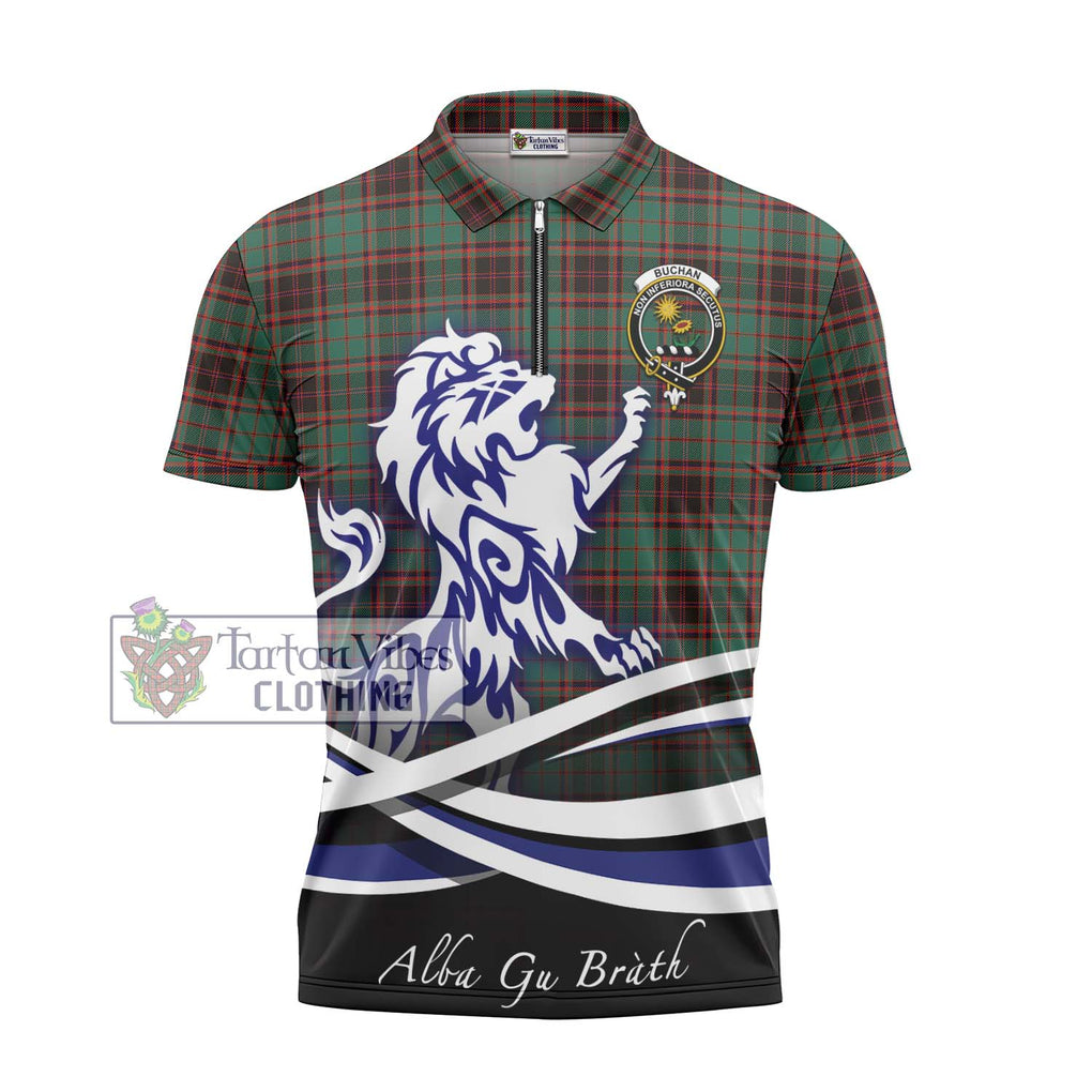 Buchan Ancient Tartan Zipper Polo Shirt with Alba Gu Brath Regal Lion Emblem - Tartanvibesclothing Shop