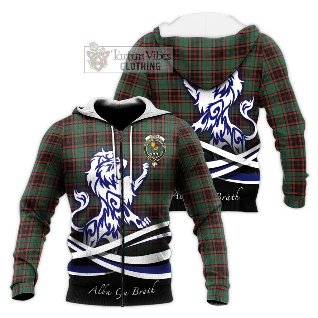 Buchan Ancient Tartan Knitted Hoodie with Alba Gu Brath Regal Lion Emblem Unisex Knitted Zip Hoodie - Tartanvibesclothing Shop