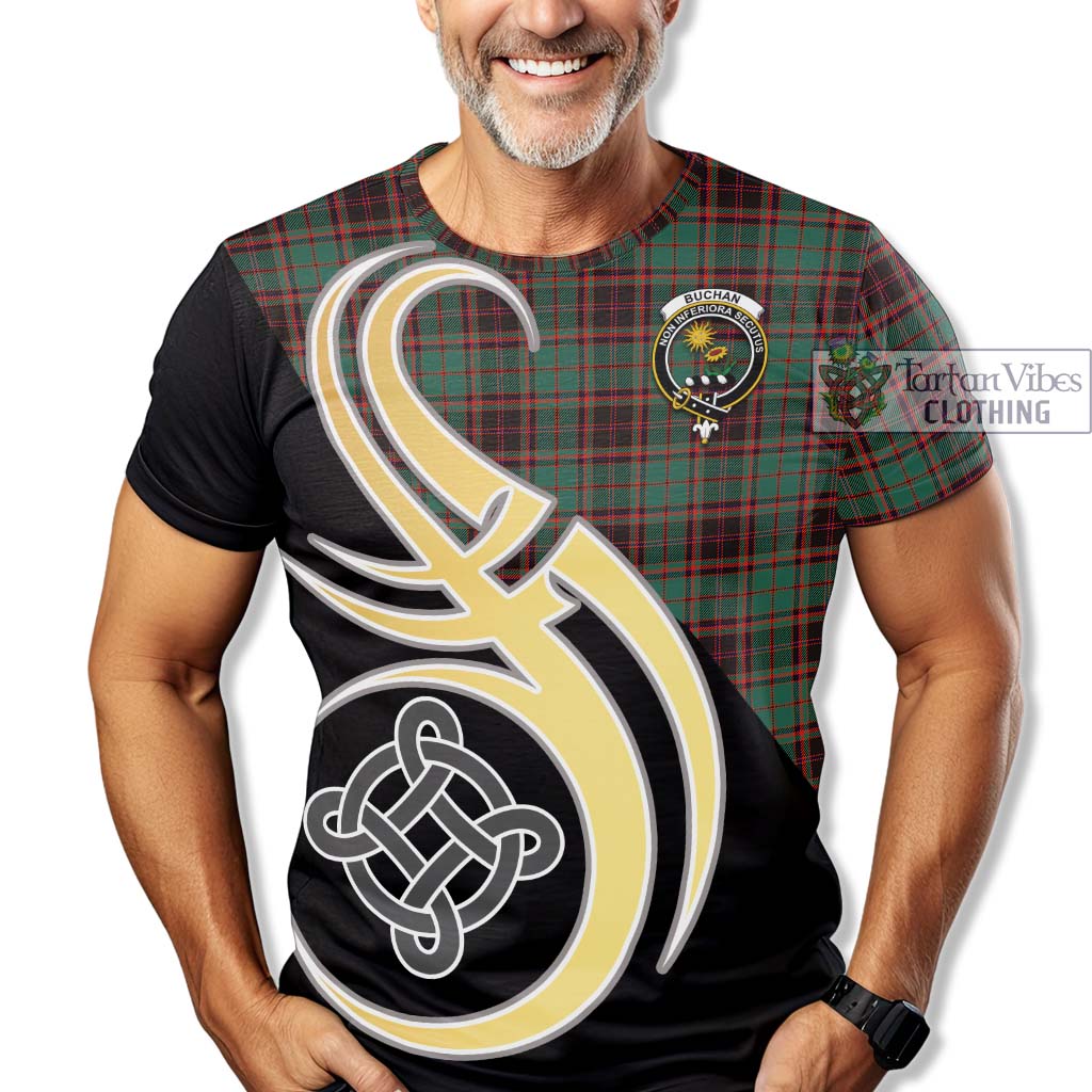 Tartan Vibes Clothing Buchan Ancient Tartan T-Shirt with Family Crest and Celtic Symbol Style