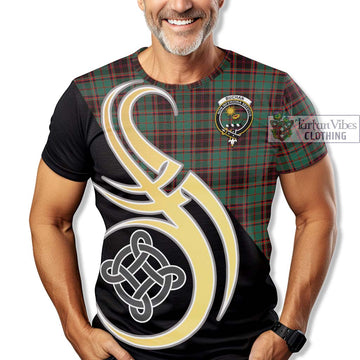 Buchan Ancient Tartan T-Shirt with Family Crest and Celtic Symbol Style