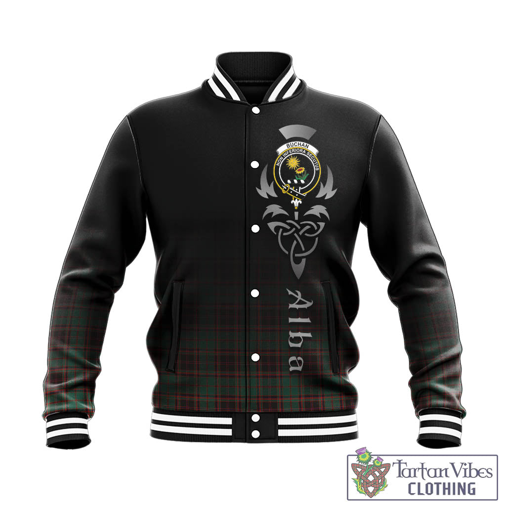 Tartan Vibes Clothing Buchan Ancient Tartan Baseball Jacket Featuring Alba Gu Brath Family Crest Celtic Inspired