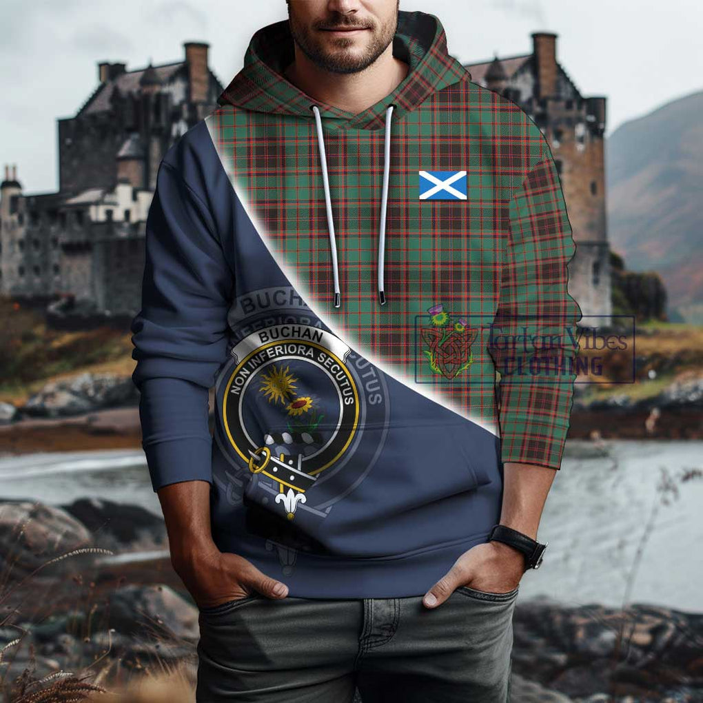 Buchan Ancient Tartan Hoodie with Personalised National Flag and Family Crest Half Style - Tartanvibesclothing Shop