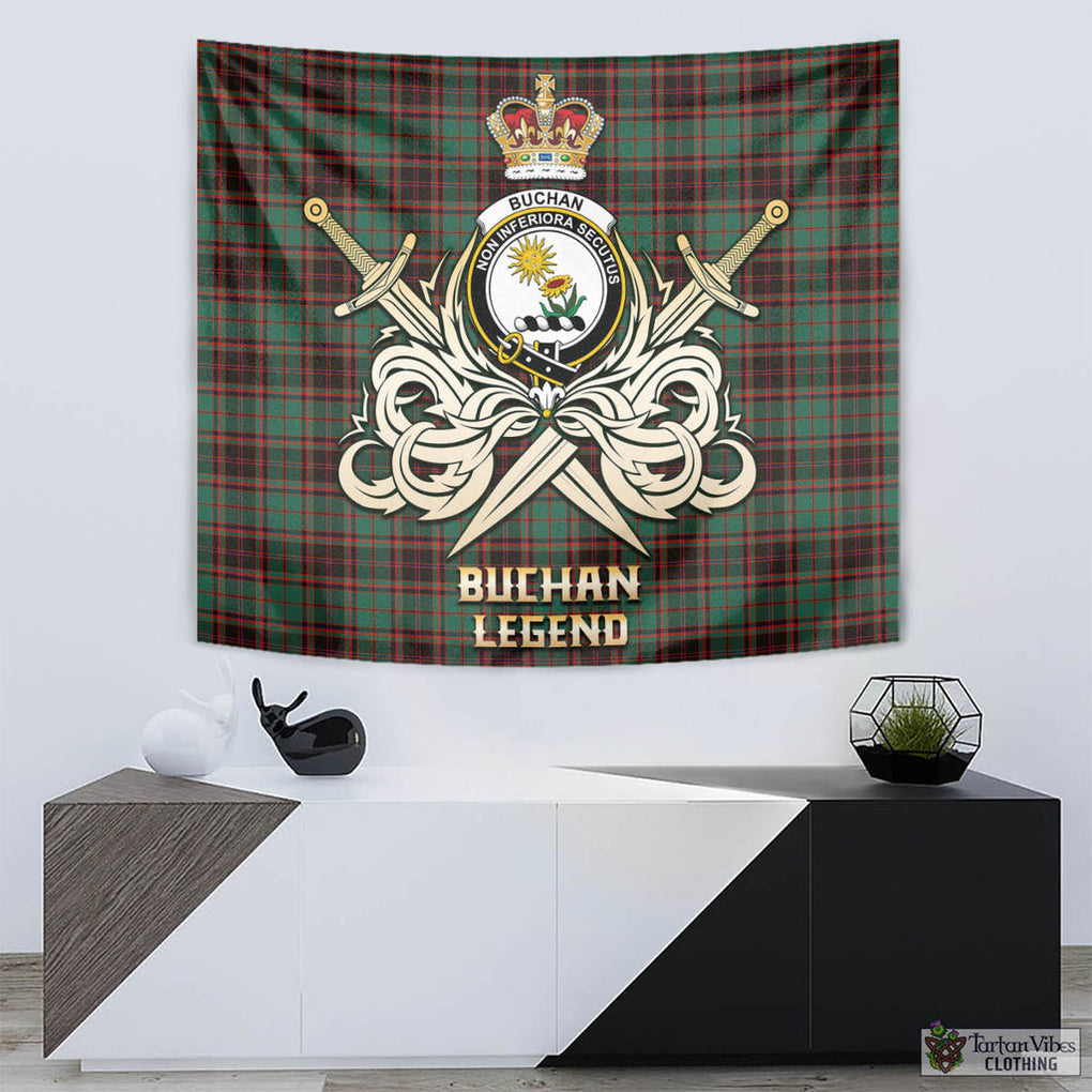 Tartan Vibes Clothing Buchan Ancient Tartan Tapestry with Clan Crest and the Golden Sword of Courageous Legacy