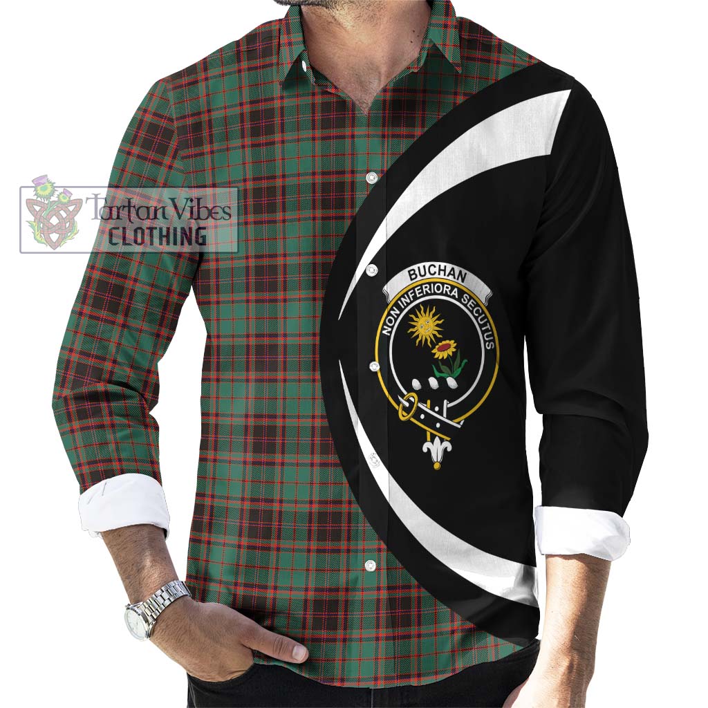 Buchan Ancient Tartan Long Sleeve Button Up with Family Crest Circle Style - Tartan Vibes Clothing