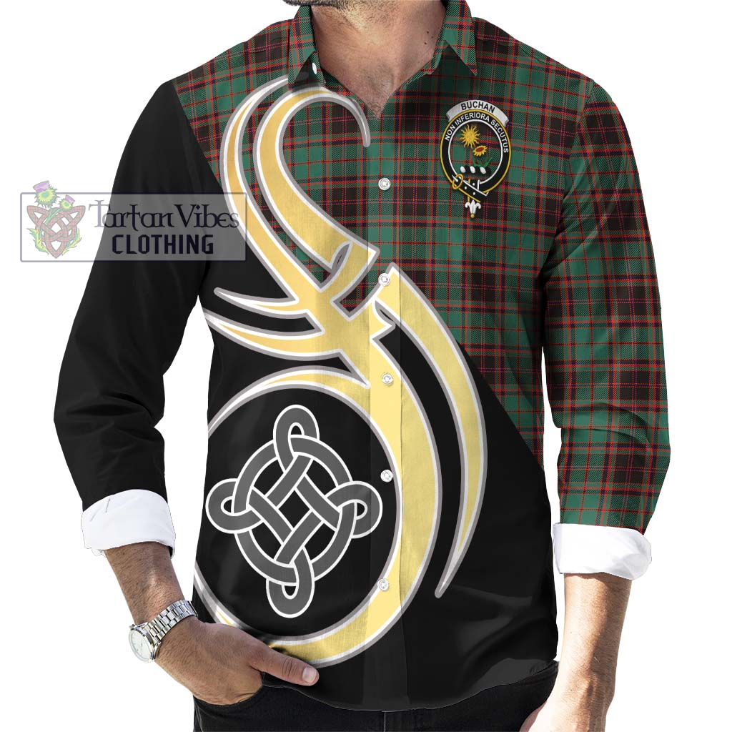 Buchan Ancient Tartan Long Sleeve Button Shirt with Family Crest and Celtic Symbol Style - Tartan Vibes Clothing