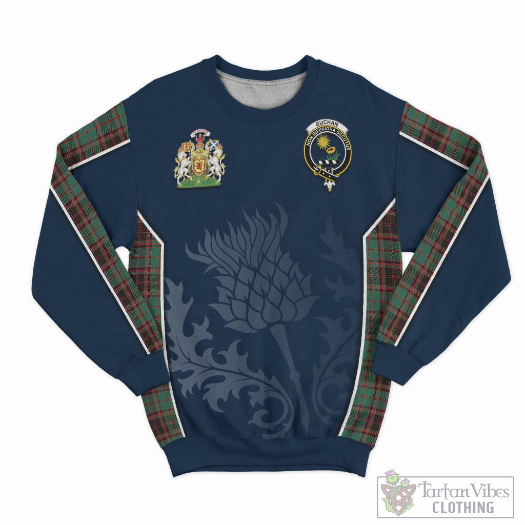 Tartan Vibes Clothing Buchan Ancient Tartan Sweatshirt with Family Crest and Scottish Thistle Vibes Sport Style