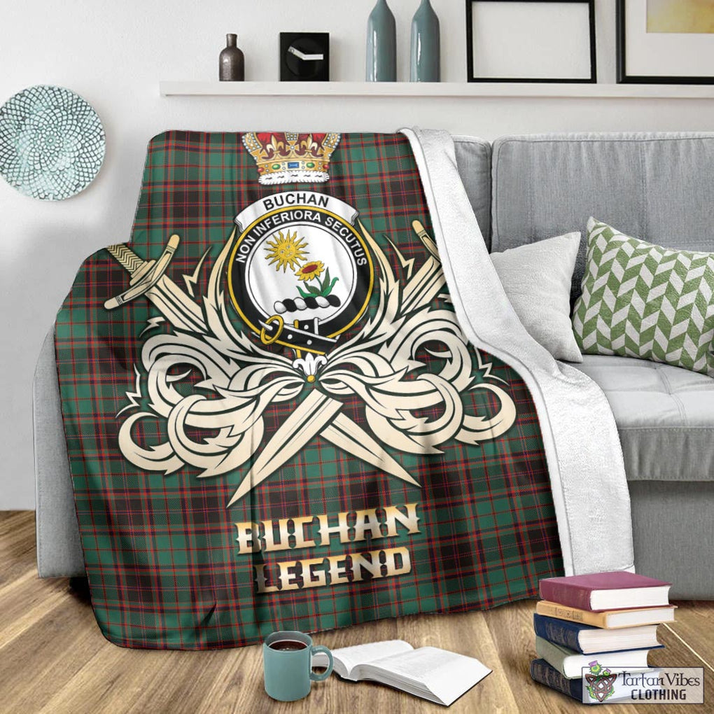 Tartan Vibes Clothing Buchan Ancient Tartan Blanket with Clan Crest and the Golden Sword of Courageous Legacy